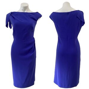 ESCADA Periwinkle Purple Woven Boat neck midi dress sz 42 - ruched - sleeveless